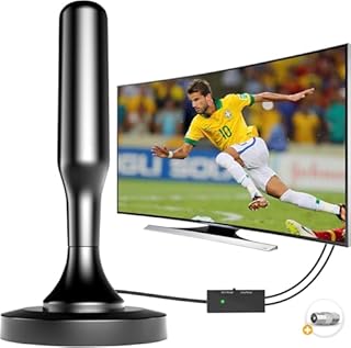 Antenna TV Interna Amplificata Potente, Antenna Portatile con Base Magnetica per 4K Smart TV(DVB-T2), Ricezione Segnali Digitali Terrestri entro 380 km, Include un cavo coassiale da 5 m (Nero Opaco)