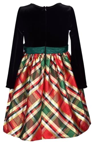 Bonnie Jean Girls 12M-16 Velvet Metallic Plaid Taffeta Christmas Dress3
