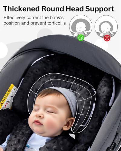 Image of THE KENKYO Infant Car Seat Insert with Extra Headrest for Preemie to Toddler, Adjustable Baby Car Seat Head Support with Shoulder Pads, Breathable Air Mesh & Mink Dot Newborn Carseat Insert