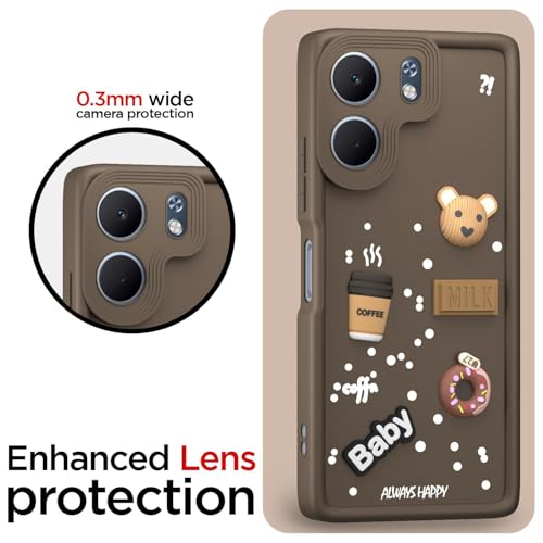 Image of Bintage Ball Bear| Donut| Milk Cake| Baby| Coffee Rubber Case Camera Protection Back Cover Compatible for Oppo A5x 5G - Brown