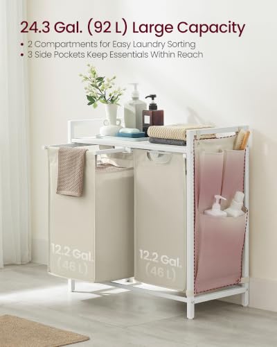 Image of VASAGLE Laundry Hamper with Shelf, 2 Pull-Out Bags, 2 x 12.1 Gallons (46 L)