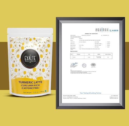 Exalte Tea Turmeric Latte Lakadong Gold Tea 100% Natural Premium Wellness Tea, Caffeine Free - Pure Blend Of Latte, Rose, Black Pepper, Cardamom, Cinnamon & Ginger (1.76Ounces) #TOP4