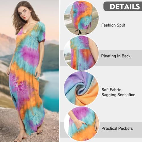 Image of Match Women's Summer Dress, V-Neck Boho Flowy Maxi Dress, Loose-Fit