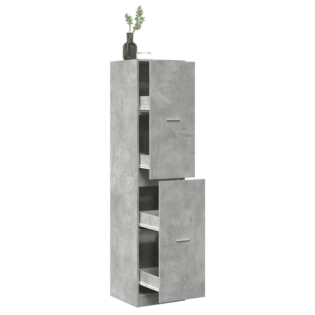 Engineered Wood Pantry Cabinet with 4 Drawers, Concrete Gray | Measures 15.7x16.1x68.7 inches, providing slim vertical storage for kitchens, living rooms, and home offices.