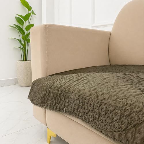 Image of Homerz Premium Petal Charm Sofa Cover | Embossed Floral Pattern | Soft Touch, Anti-Dust & Easy Wash Fabric (Coffee, 1 Seater)