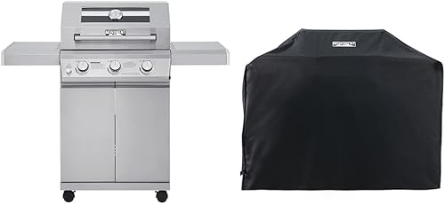 Monument Grills Parrillas de gas propano más grandes de 3 quemadores, barbacoa de acero inoxidable, estilo de gabinete resistente con cubierta para