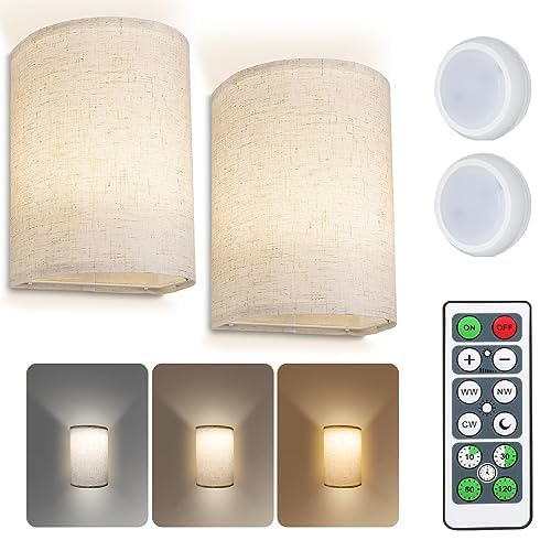 Apliques de Pared Recargables, Apliques de Pared para Interiores con Pilas, 3 Colores, Apliques de Pared Regulables con Control Remoto, Altura de Tela para Dormitorio, Sala de Estar, Pasillo