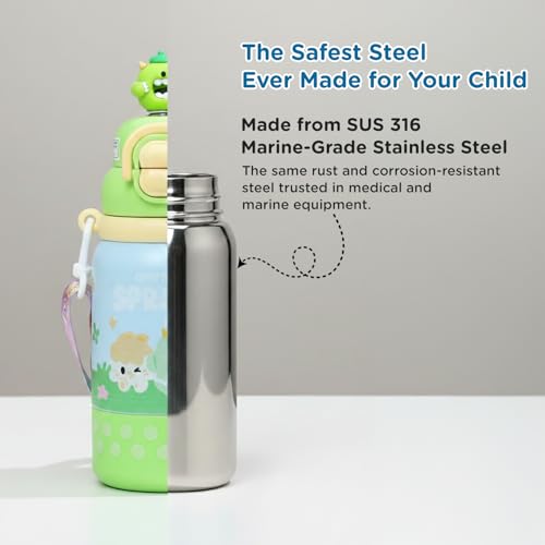Image of Mee Mee Oasis Sip Kids Insulated Water Bottle 460ml | SUS316 Stainless Steel | 3-in-1 Straw, Spout & Sip Lid | Leakproof School Bottle for Kids | 12H Cold & 8H Hot | BPA-Free Sipper with Strap