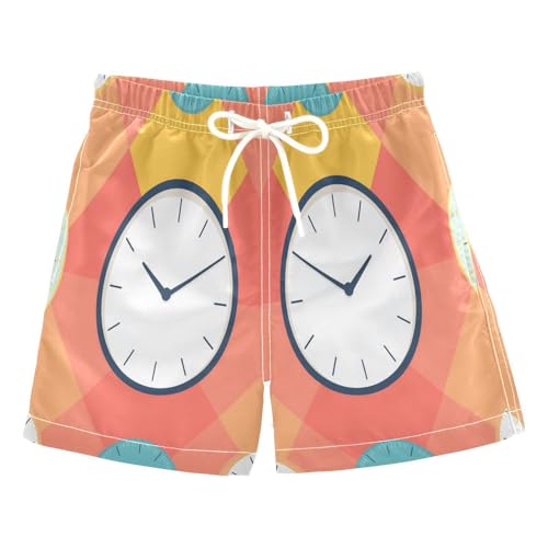 Jucciaco Boys Beach Board Shorts Clock Time Art Pattern Quick Dry Swim Trunk Swimwear for Kids Multicolor
