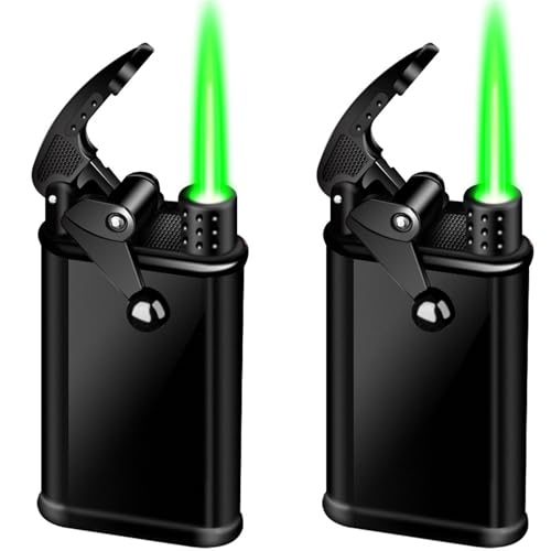 2-Pack Butane Windproof Lighter with Visible Butane Window, Adjustable Flame, Suitable for Camping Kitchen(Black)