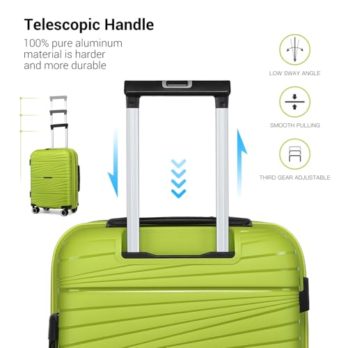 Image of LARVENDER Carry On Luggage 22x14x9 Airline Approved, Suitcases with Wheels | Expandable Hardside PP Carry On Suitcase, 20 Inch Luggage Sets 3 Piece for Women Men, TSA Lock, Wasabi Green