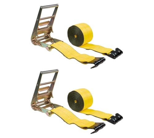 Mytee Products Ratchet Tie-Down Straps with Flat Hooks 4 x 30 Ratchet Straps Yellow | 16 200 Lbs Breaking Strength | TieDown Ratchet Straps for Flatbed Truck Trailers Pickup (2 Pack)
