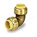 Pushlock UPE9034 90 Degree Elbow Pipe Fittings Push to Connect Pex Copper, CPVC, 3/4 Inch, Brass