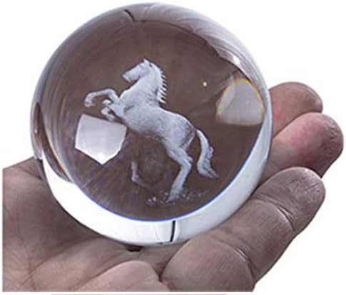 HDCRYSTALGIFTS 60mm 3D Carving Horse Pattern Crystal Ball Paperweight with Stand Decoration for Home Office Table