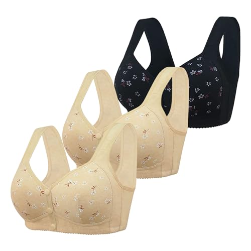Pack de 3 camisetas para mujer, parte delantera con hebilla, borde de encaje, sin anillo de acero, movimiento, fruncido sin costuras, ajuste, yoga, dormir, sujetador grande, conjunto de fitness para