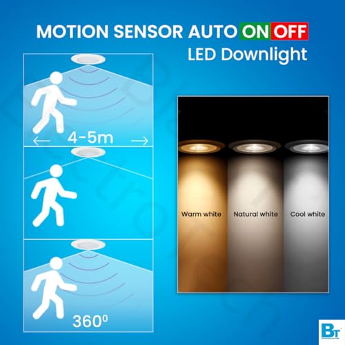 Image of Blackt Electrotech BT44FA Microwave Motion Sensor Auto ON /Off Downlight Conceal /False Ceiling with Adjustable LUX, Timer, Sensitivity, and Colour - DIP Switch Control (7W)