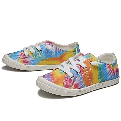 Spring 2023 New Children's Casual Canvas Shoes Foreign Trade Cloth Tie Dyed Flat Bottomed Children's Shoes Kids Chose (Yellow, 210.00)3