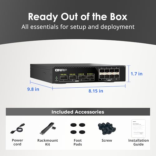 Image of QNAP 12-Port 100GbE Half-Width Rackmount Layer 2 Managed Switch with Four 100GbE QSFP28 and Eight 25GbE SFP28 Ports (QSW-M7308R-4X-US)
