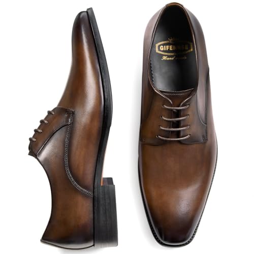 Image of GIFENNSE Men's Dress Shoes Oxford Lace-Up Leather Formal