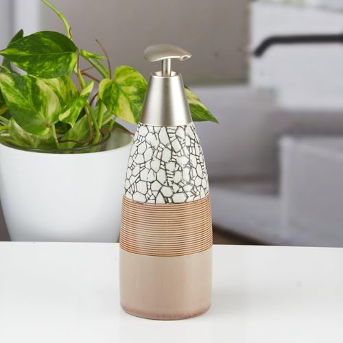 Image of SaSaSa Ceramic Soap Dispenser with Stylish Refillable Pump Bottle for Bathroom Handwash & Kitchen Wash Basin, Perfect for Hand Soap, Lotion and Shampoo, Beige, (Set of 2) (12056)
