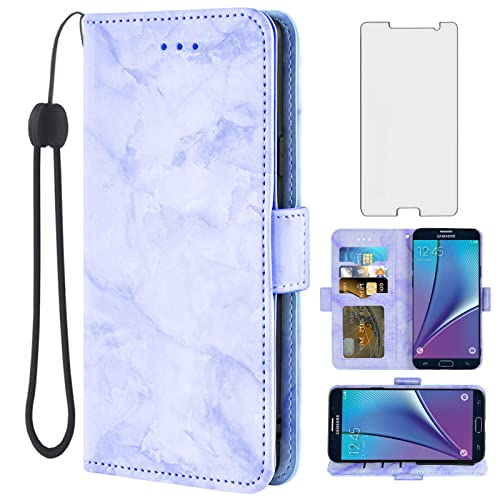 Coque Samsung Galaxy Note 5 Asuwish violette à rabat avec protège-écran verre trempé et porte-carte