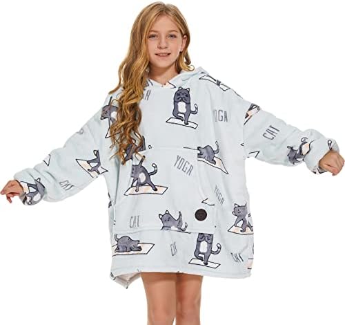 THREE POODLE Oversized Blanket Hoodie for Kids, Sherpa Fleece Wearable Blanket Sweatshirt for Girls Boys, Warm Soft Cozy Hooded Blanket Kids, One Size Fit All