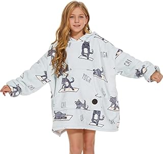THREE POODLE Oversized Blanket Hoodie for Kids, Sherpa Fleece Wearable Blanket Sweatshirt for Girls Boys, Warm Soft Cozy Hooded Blanket Kids, One Size Fit All
