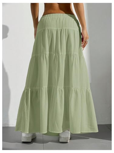 Image of Verdusa Women's Long Maxi Skirt Boho Flowy Flared Ruffle Skirts 2026 Beach Vacation Summer Going Out Outfits