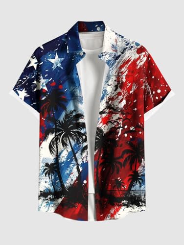 Image of ROSE GAL Matchable Couple Hawaiian Tie Dye Coconut Tree Print Shirt or Plus Size Knee Length Fit and Flare Tank Dress