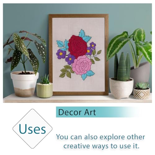 Image of picknMAKE Hoop-Free Needle Stitch Elegant Blooms DIY Hand Embroidery Kit for Beginners Adults,Stiff Jute Fabric Art Craft Work,Printed Floral Design with Threads,Needles,Cutter,Instruction,Multicolor