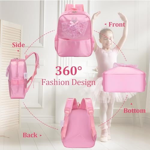 Anseom Girls Ballet Dance Bag Princess Ballet Dance Backpack Children's School Bag Small Duffel Bag, Toddler Student Backpack for Sports Dance Swimming Gymnastics Travel (Pink) - Image 4