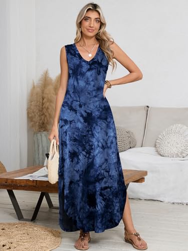 Image of BELAROI Womens Plus Size Maxi Dress Sundress Summer Casual Sleeveless V Neck Pockets Beach Swimsuit Coverup Loose