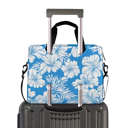 Maletín para portátil con estampado de flores hibisco azul blanco 13-15.6 pulg miniatura 4