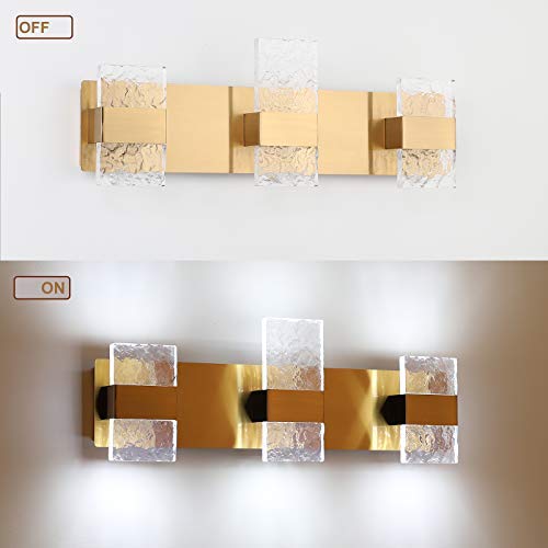 Dailyart Bathroom Vanity Lights Fixtures 3 Light Modern Bathroom Lighting Fixtures Over Mirror 26 Inch 18W Led Vanity Light Luxury Led Light Wall Bathroom Gold Brass Cool White 6000k