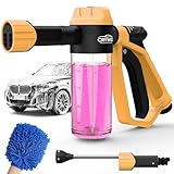 Car Wash Foam Gun for Garden Hose, Foam Cannon Car Wash Kit with Microfiber Wash Mitt, High Pressure Nozzle & 3 Spray Modes, Hose Foam Blaster for Cars, Trucks, RV, Motorcycle Cleaning - Orange