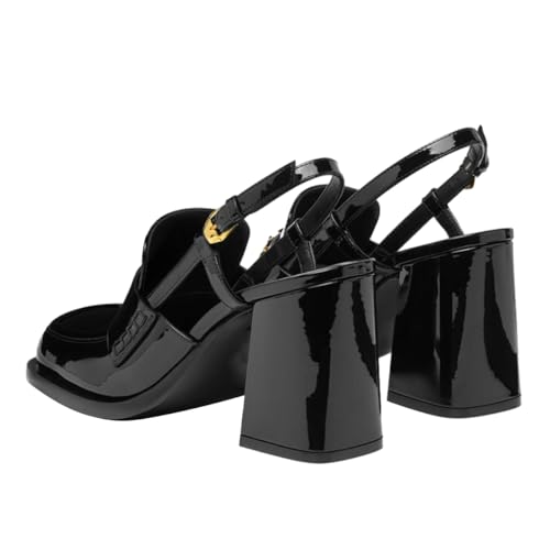 FOWT Women Platform Square Toe Loafers Chunky High Heel Slingback Pumps Slip on Daily Street Shoes Size 4-16 US2