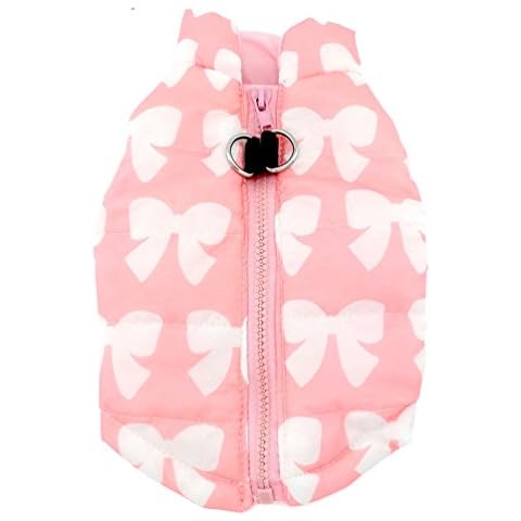SMALLLEE_LUCKY_STORE Small Dog Cat Winter Coat Harness Jacket with D-ring Boy Girl Pet Puppy Comfort Padded Bomber Vest No Pull Chihuahua Clothes Pink Bows XS Cover