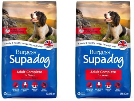 (2 Pack) Lothian Stores UK Burgess Supadog Adult with Tasty Beef 12.5kg (Total 25kg) - Dry Dog Food