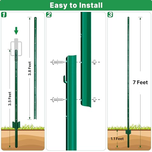 Image of ARIFARO Metal Fence Posts 7 Feet assemblable,Pack of 10,Sturdy Duty No Digging Garden U Post for Wire Fencing Steel Poles for Yard, Outdoor