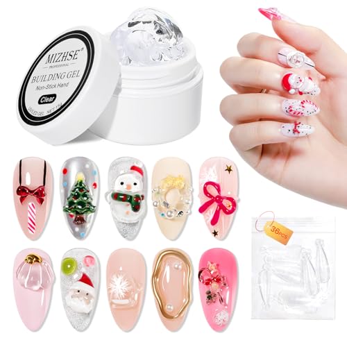 MIZHSE Solid Builder Gel for Nails, Clear Non-Sticky Sculpting Gel, 3D Nail Art Carving Building Modeling Hard Nail Extension Soak Off UV/LED Nail Art Salon Home DIY 15g
