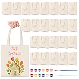 Petallush 24 Pack Canvas Tote Bags Bulk, Reusable Blank Tote Bags with Handles & Acrylic Paint Set, Small Cotton Tote Bag for Sublimation DIY Crafts, 8" x 8.5"