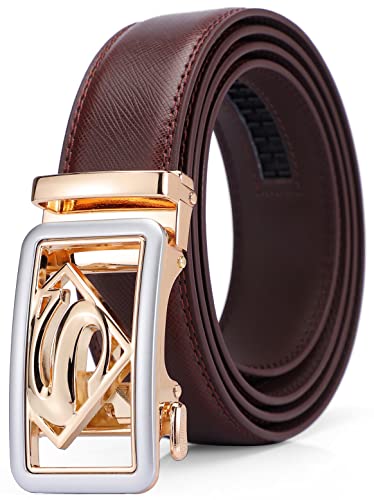 XDOVET Men's Ratchet Belt with Genuine Leather, Slide Belt for men 1 3/8 inches Wide
