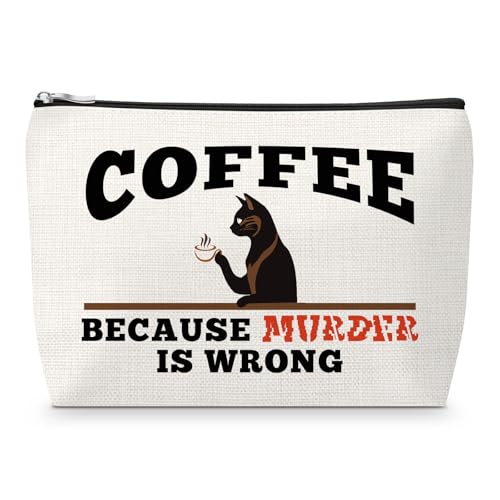 Coffee Lover Gifts for Women Makeup Bag Coffee Gift for Cat Lover Mothers Day Presents for Mom Aunt Graduation Gift for Daughter Christmas Birthday Gifts for Women Friend BFF Cosmetic Bag for Coworker
