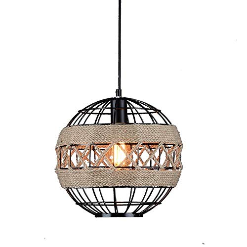 Lámpara colgante de hierro con personalidad retro americana Loft Industria retro Esférico Montado en el techo Accesorio de iluminación Cuerda de cáñamo Droplight ajustable Decoración de restaurante