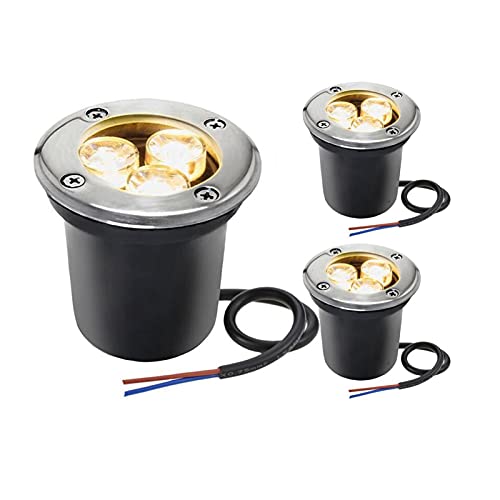 LSSB 3W Las Luces del Paisaje LED Luz Subterránea Redonda Intemperie Lámpara Empotrable En El Suelo para Sendero, Suelos Terraza, Iluminacion Jardin (3 Piezas)