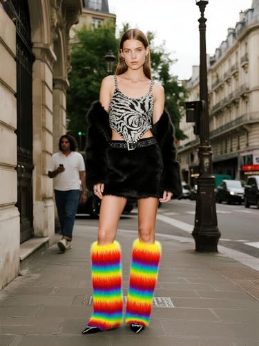 Image of Fur Leg Warmers Faux Fur Fluffy Leg Warmers, Fuzzy Over Boot Costume for Women Girls, Winter Long Boot Sleeves