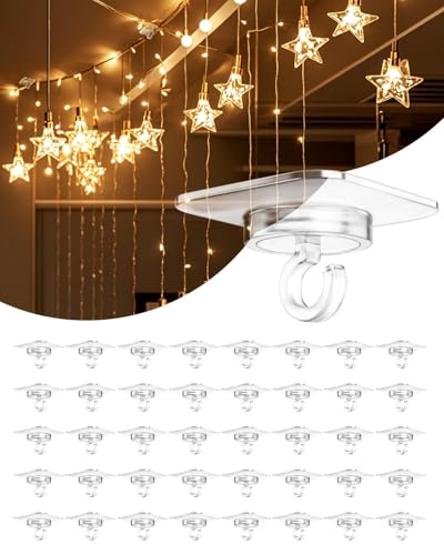 ispneay 40 Pack Adhesive Ceiling Hooks for Hanging：Ceiling Decor for