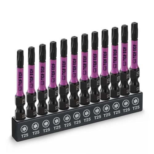 TGFTGF 12PCS T25 Impact Torx Bit Set 2 S2 Steel Star Bits Set with Magnetic CNC Machined Tips 1/4 Hex Shank Torx Bits for Power Tools & Drill with Storage Case Automotive Home Professional DIY