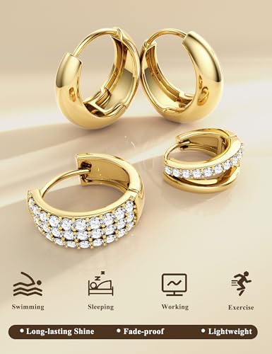 YADOCA Gold Hoop Earrings for Women - Hypoallergenic Chunky Gold Silver Hoops Earring Stacks Small 14K Gold Filled Huggie Earrings Set for Multiple Piercing 8/10/12M2