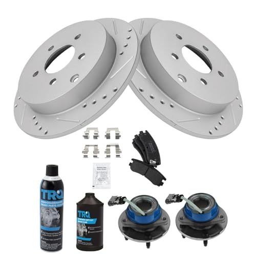 Image of TRQ Performance Rear Performance Brake Pad & Rotor Kit Semi-Metallic Premium G-Coated Compatible with 2002-2006 Buick Rendezvous 2002-2004 Chevrolet Venture Oldsmobile Silhouette
